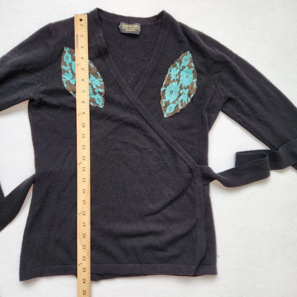 Vanita Rosa Paris St. Barth Black Cashmere Wrap Cardigan Embellished Resort - Picture 12 of 13